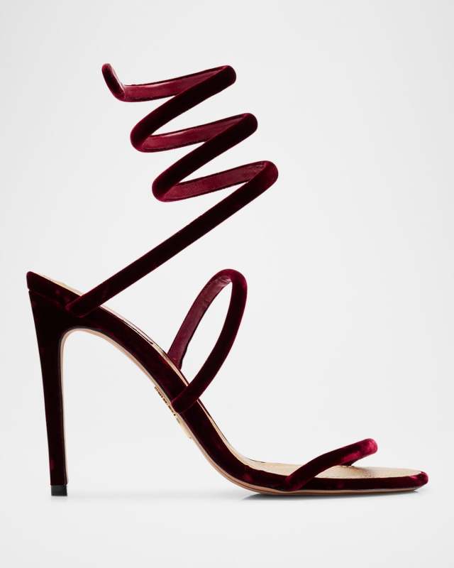Cle Snake Spiral-Wrap Velvet Sandals